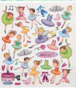 Ballet dancers slippers tutu stickers silver outline  