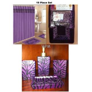 19p Bath Accessory Set purple zebra bathroom rugs & shower curtain 