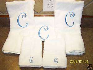 SET OF 3 MONOGRAMED EMBROIDERED TOWELS HAND BATH &CLOTH  