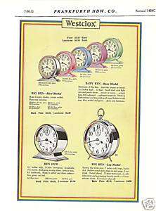 WESTCLOX BIG BEN CLOCK ART DECO 1931 CATALOG AD  