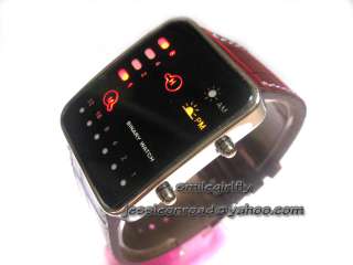 Red Leather BINARY Digital LED Watch Women Novelty Gift  