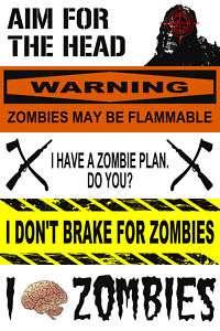 FIVE Super Funny Zombie Bumper Stickers  