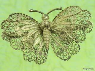   MEXICAN MEXICO 925 STERLING SILVER FILIGREE BUTTERFLY PIN  