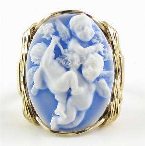 Baby Cherubs Angel Cameo Ring 14K Rolled Gold  