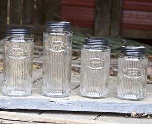   Rustic Hoosier Kitchen Cabinet Mfg. Co Glass 4 piece Canister Set