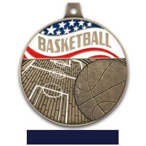   Americana Custom Basketball Medals BRONZE MEDAL/NAVY RIBBON 2.25 MEDAL