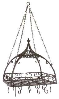 Black Wrought Iron Scroll Hanging Pot Rack Traditional  