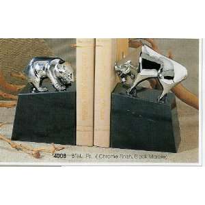    Chrome and Black Marble Bookends Bear and Bull