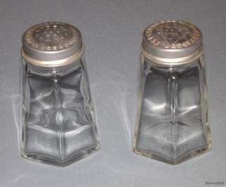 Vintage 6 Sided Clear Glass Salt & Pepper Shakers w/ Aluminum Tops 