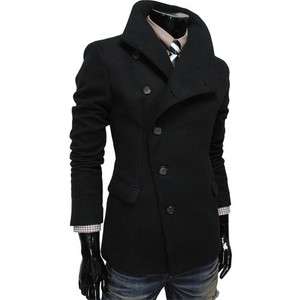   ) THELEES Mens NWT Casual Unbalance High neck Slim Coat Jacket BLACK