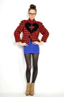   80s Red + Black MOSCHINO HEART HOUNDSTOOTH Knit Blazer JACKET Coat S/M