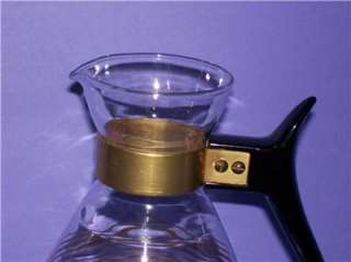 Vintage Pyrex Coffee 8 Cup Glass Carafe Decanter Pot Gold Stripe 