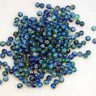 Cool Colorful Blue Plastic imitate Millefiori Glass Round 4mm Loose 