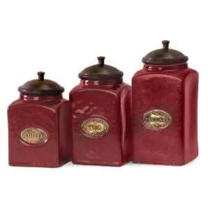  Red Ceramic Canisters   Set of 3
