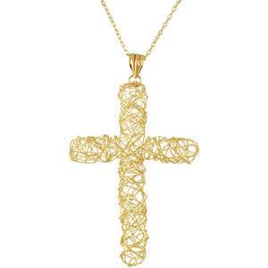 FILIGREE CROSS Necklace 14K Yellow GOLD Unique Religious Pendant and 