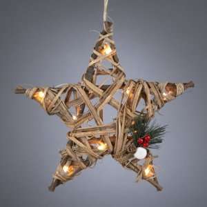   Rattan Star Christmas Ornaments with 10 Clear Lights