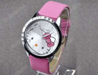 Fashion Cute Lovely Kitty Crystal Girls Quartz Wristwatch Watch Four 