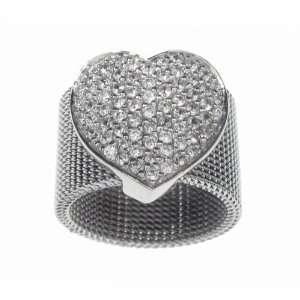 SilverBin Sterling Silver Cluster Style CZ Chunky Heart Ring with Mesh 