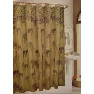  Whitney Gold Jacquard Fabric Shower Curtain Safari Animals 