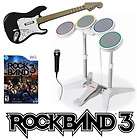 Wii ROCK BAND 3 Game w/Drums/Guitar/​Mic Bundle Kit Set