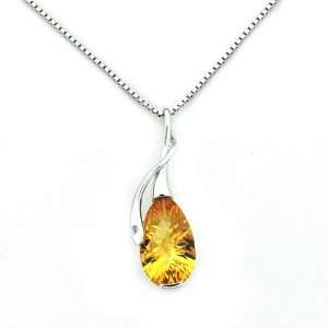 18K White Gold Pear Citrine Diamond Accented Infinity Pendant With 925 