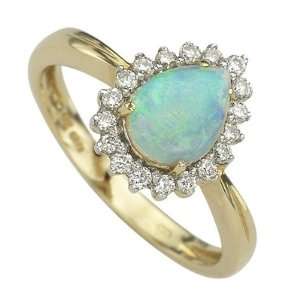   14K Yellow Gold Pear Shape Opal & Diamond Ring DivaDiamonds Jewelry
