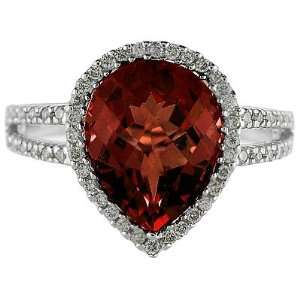  Pear Shaped Garnet and Diamond Cocktail Ring 14k White 