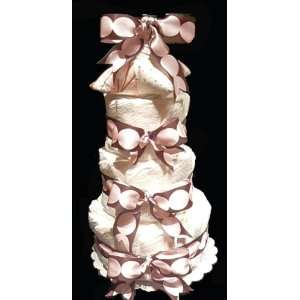 Tier Pink and Brown Diaper Cake W/pink and Brown Baby Girl Layette 