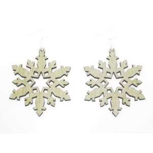  Natural Wood Snowflake Wooden Earrings GTJ Jewelry