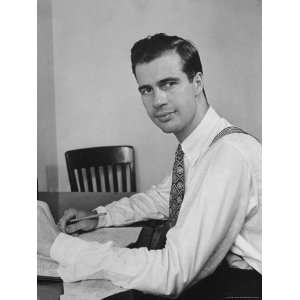  Writer John Hersey, in Shirt and Tie, Sitting at Table and 