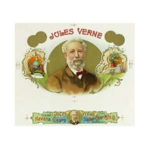 Jules Verne Brand Cigar Box Label, French Science Fiction Author 