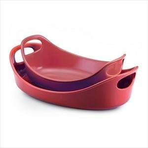 Rachael Ray Oval Baker Set Bubble&Brown Set of 2 (RED):  