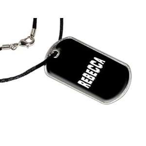  Rebecca   Name Military Dog Tag Black Satin Cord Necklace 