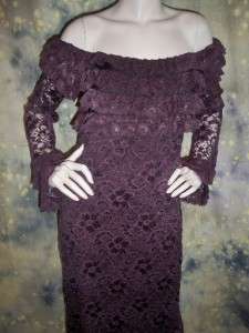 vtg 90s SeXy CASADEI off shoulder LACE GoTH purple DRESS gown sz S M 
