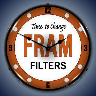 Retro Nostalgic Fram Filter Oil Gas Lighted Clock NEW  
