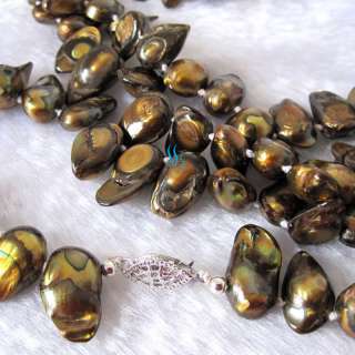 34 7 8mm Olive Baroque Freshwater Pearl Necklace Strand  