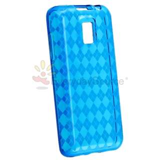 For LG T Mobile G2X Clear Blue TPU Case+Retractable Charger+Privacy 
