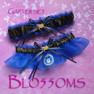 Garters made from CAMO and AIR FORCE fabric royal blue wedding garter 