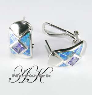 New Sterling Silver Blue Opal Stud Turq. Earring Gift  