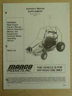 12/98 MANCO MODEL 808 01 GO KART PARTS LIST OPERATORS MANUAL CART 