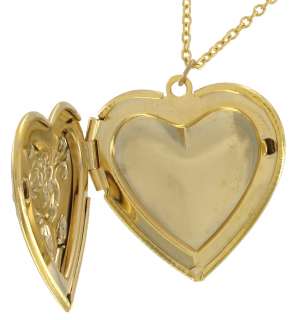 Heart Photo Locket Pendant Necklace Rose Design Gold GP  