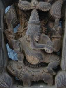Antique Ganesh Ganesha Hindu Carved Wood Sculpture  