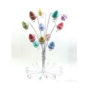  Easter Egg Tree + 12 Hand Painted Solid Wood Miniature Easter Eggs 