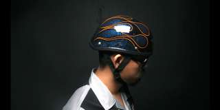 Hand painted half face helmet harley motorcycle (Blue)  