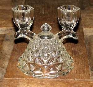VINTAGE 1940S PRESSED CRYSTAL DOUBLE CANDLE HOLDER  