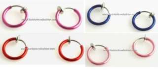 Pairs Spring Clip On Hoop Earrings ½,13mm 6 Colors  