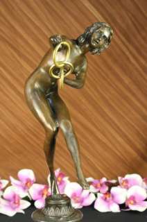 bronze statue art deco girl with Ring Loops CL.JR.COLINET Sculpture 