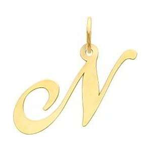  Fancy Cursive Letter N Charm 14K Gold: Jewelry