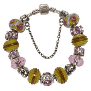 silver lampwork glass cats eye crystal European bracelet beads charms 