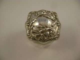   ART NOUVEAU VANITY GLASS JAR WITH STERLING SILVER LID #150  